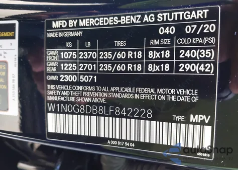 2020 Mercedes-Benz Glc 300 z USA, uszkodzony, nr VIN W1N0G8DB8LF842228